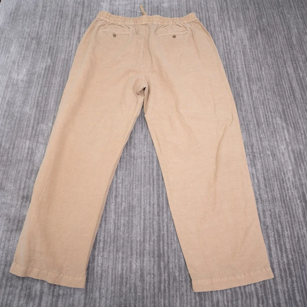 Lucky Brand Mens XXL Tan Linen Cotton Blend Elastic Drawstring Straight Pants